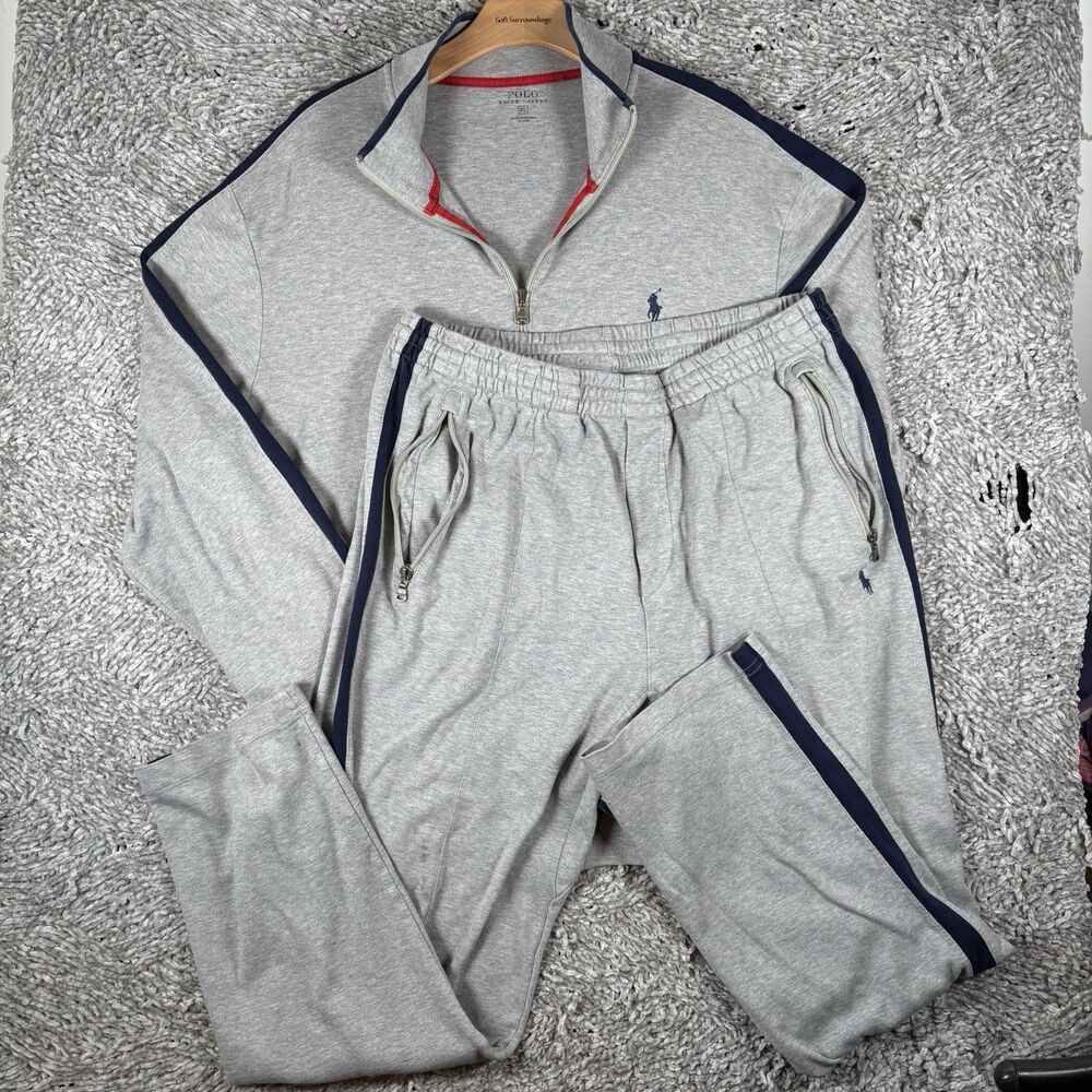 Polo Ralph Lauren Performance Tracksuit Men's XL Gray Blue Stripe Activewear Run